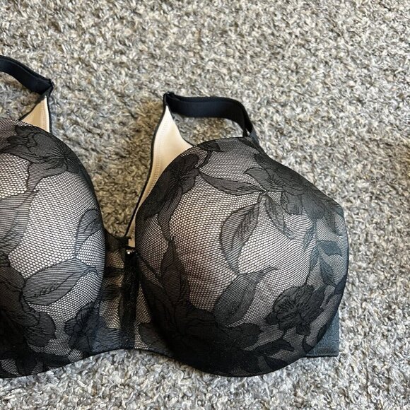 Cacique Lightly Lined Balconette Bra Tan Black Lace Overlay Underwire 38F New - Picture 2 of 5